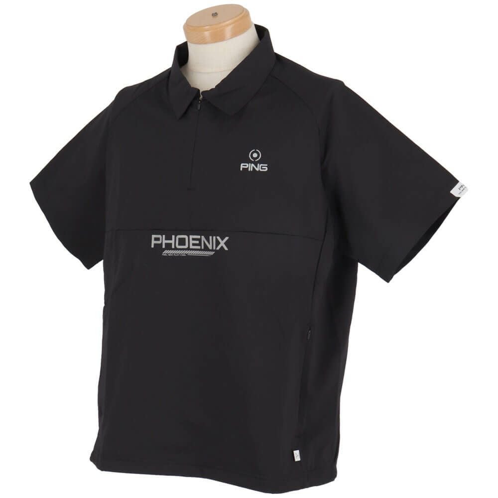 ✳︎✳︎新品未使用✳︎✳︎PING ブラック ハーフジップシャツ ピン PING メンズ 撥水 布帛 半袖 ハーフジップシャツ 621-4111301