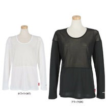 マリクレール marie claire レディース ロゴプリント メッシュ切替 ストレッチ 長袖 Uネック インナーシャツ 713-9825