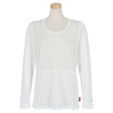 マリクレール marie claire　レディース ロゴプリント メッシュ切替 ストレッチ 長袖 Uネック インナーシャツ 713-9825（WT）