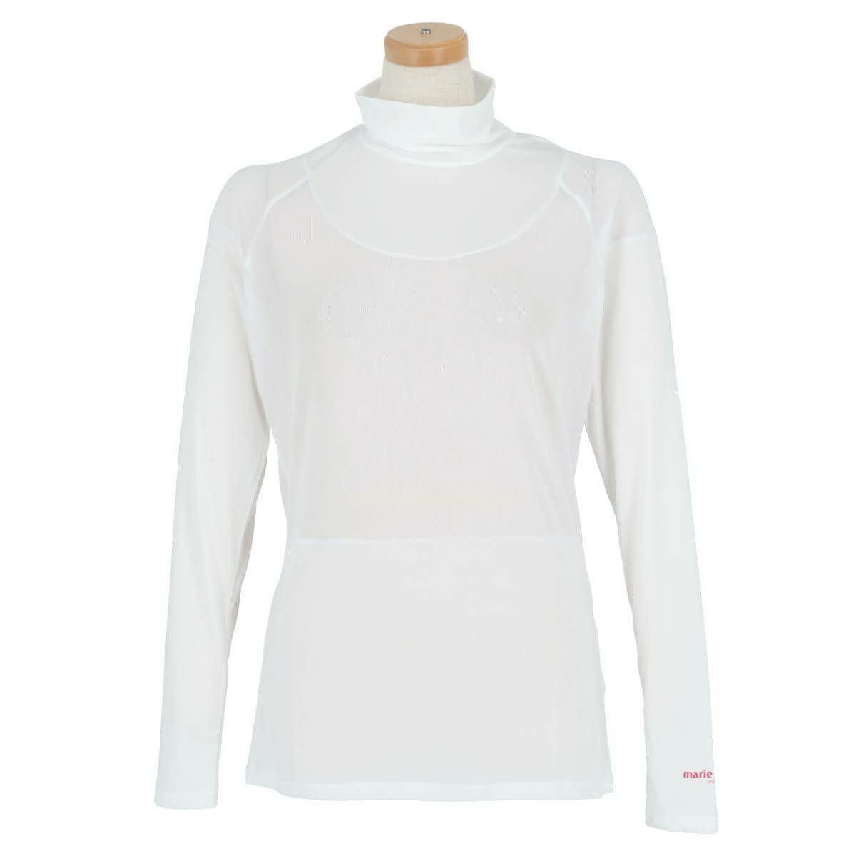 マリクレール marie claire　レディース ロゴプリント メッシュ切替 ストレッチ 長袖 ハイネック インナーシャツ 713-9835 ホワイト（WT）