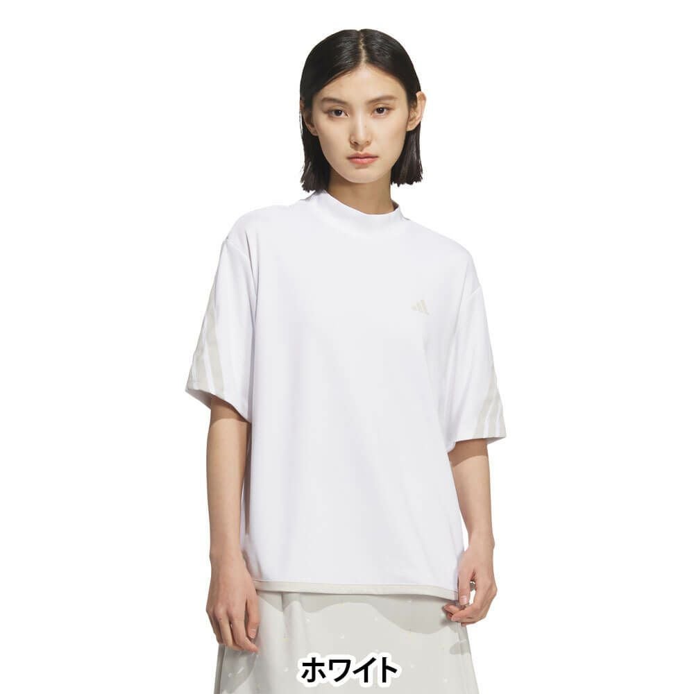 アディダス adidas レディース スリーストライプス ボックスシルエット 半袖 モックネックシャツ KTI91 2025年モデル