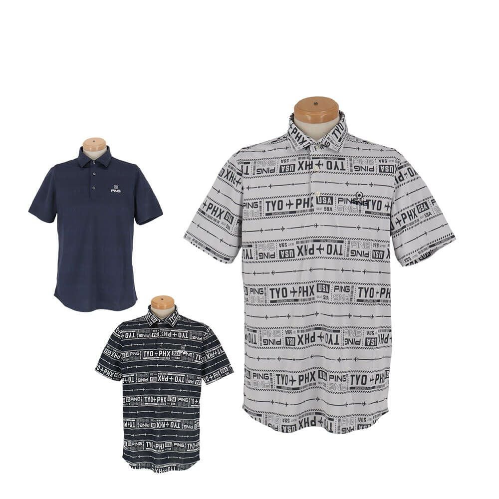 ピン PING　メンズ チケット柄 ジャカード 半袖 ポロシャツ 621-5160219　2025年モデル 詳細1