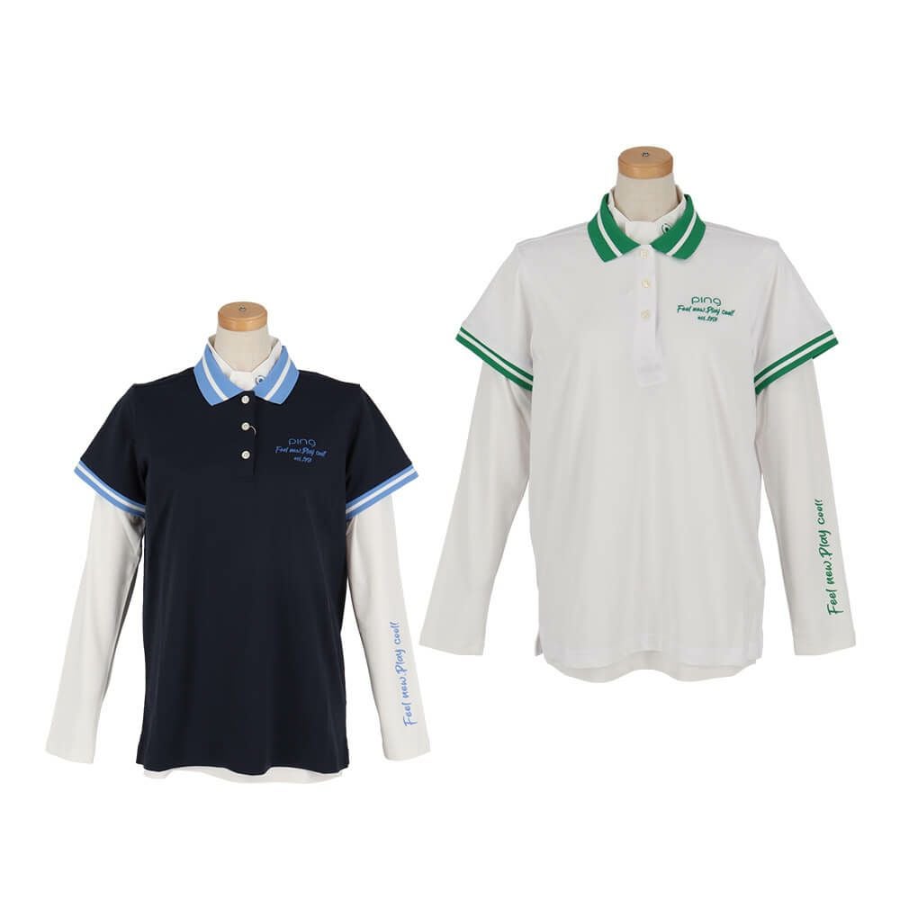 ピン PING　レディース 半袖 ポロシャツ & 長袖 ハイネックインナーシャツ レイヤード ツインセット 622-5160202　2025年モデル 詳細1