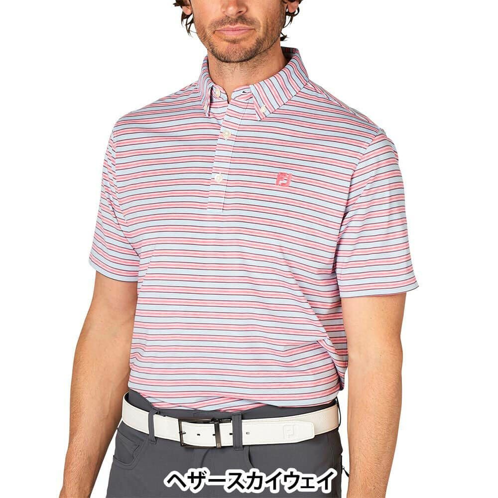 フットジョイ FootJoy メンズ ヘザーストライプ 半袖 ボタンダウン