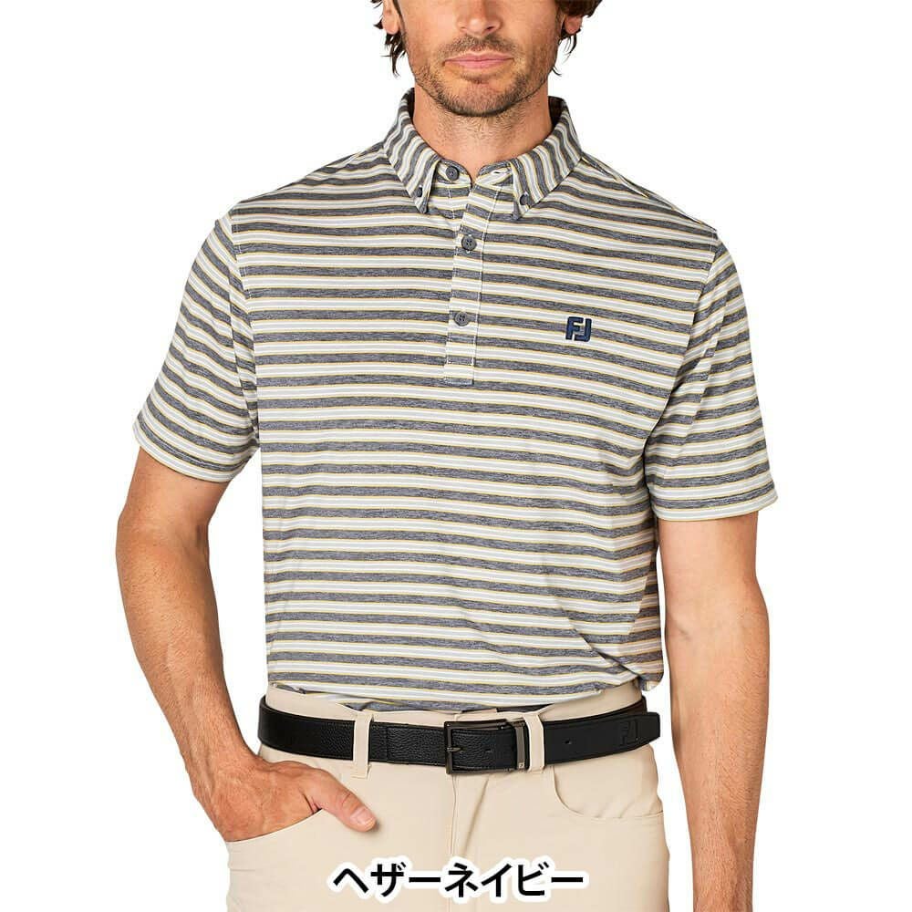 フットジョイ FootJoy メンズ ヘザーストライプ 半袖 ボタンダウン