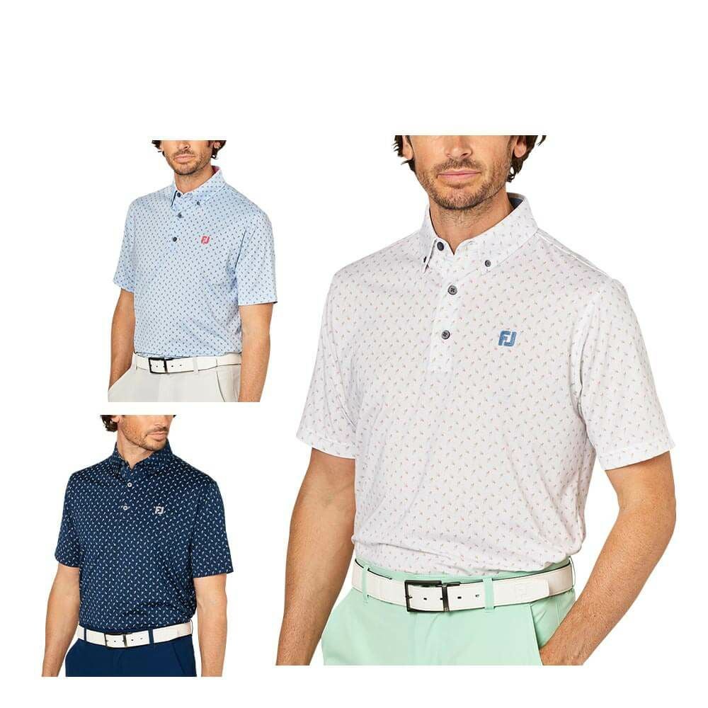 マルボン/フットジョイポロシャツ フットジョイ FootJoy メンズ つぼみ柄 半袖 ボタンダウン ポロシャツ