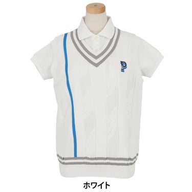 パーリーゲイツ PEARLY GATES　レディース ケーブル編み 配色ライン Vネック ニット ベスト 055-5173202　2025年モデル 詳細1