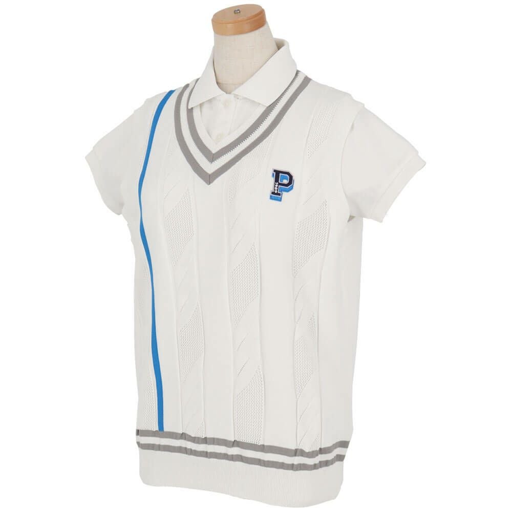 パーリーゲイツ PEARLY GATES　レディース ケーブル編み 配色ライン Vネック ニット ベスト 055-5173202　2025年モデル 詳細3