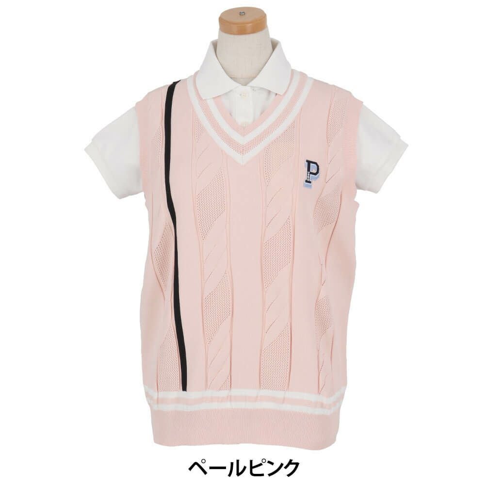 パーリーゲイツ PEARLY GATES　レディース ケーブル編み 配色ライン Vネック ニット ベスト 055-5173202　2025年モデル 詳細4