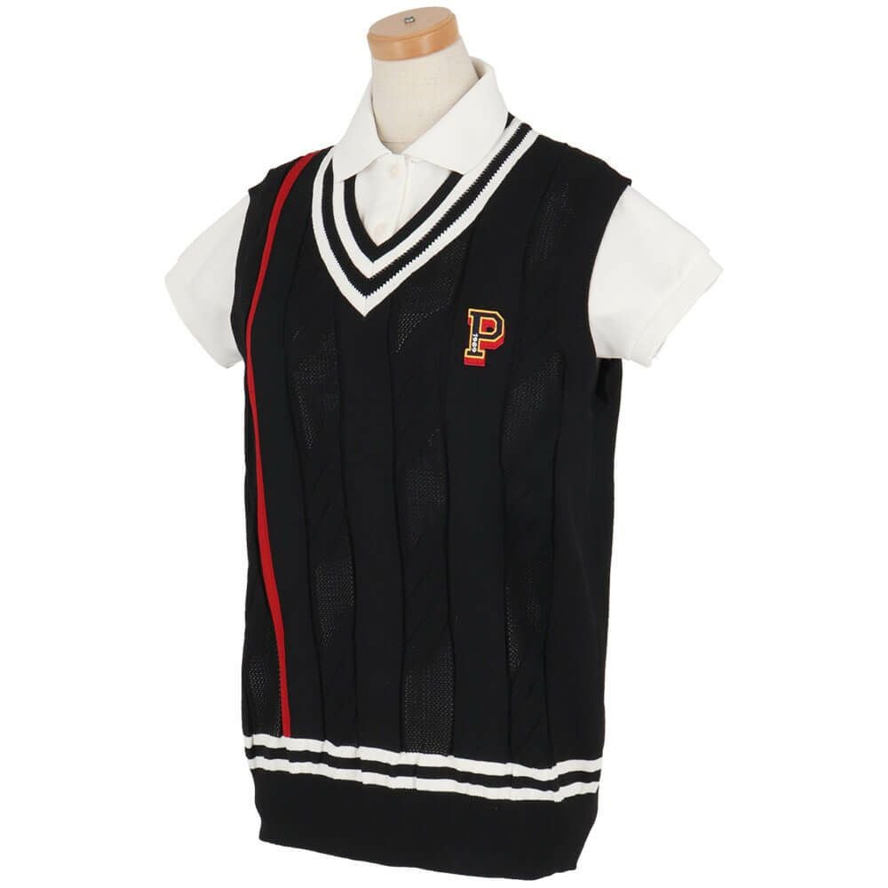 パーリーゲイツ PEARLY GATES　レディース ケーブル編み 配色ライン Vネック ニット ベスト 055-5173202　2025年モデル 詳細9