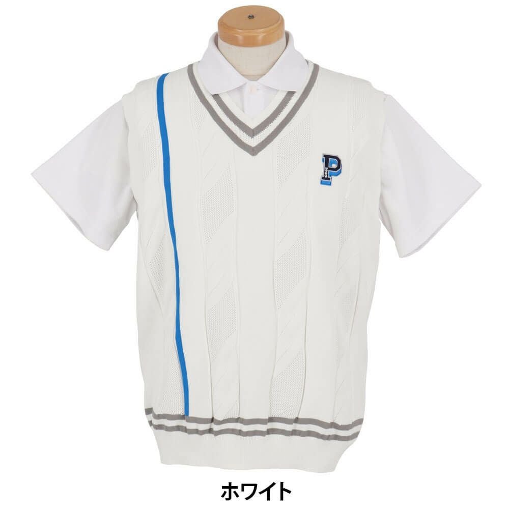 パーリーゲイツ PEARLY GATES　メンズ ケーブル編み 配色ライン Vネック ニット ベスト 053-5173201　2025年モデル 詳細2