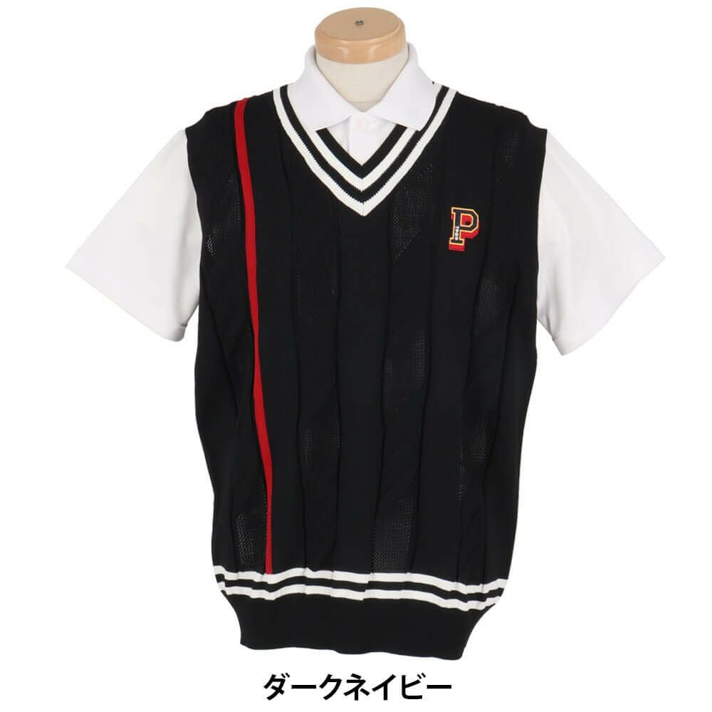 パーリーゲイツ PEARLY GATES メンズ ケーブル編み 配色ライン Vネック