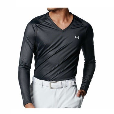 アンダーアーマー UNDER ARMOUR　メンズ UAアイソチル フィッティド 長袖 Vネック インナーシャツ 1384824 001 ブラック　2025年モデル ブラック