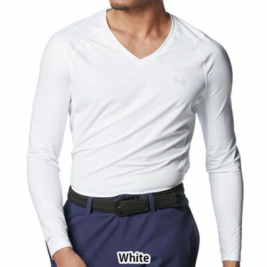 アンダーアーマー UNDER ARMOUR　メンズ UAアイソチル フィッティド 長袖 Vネック インナーシャツ 1384824 100 ホワイト　2025年モデル 詳細1