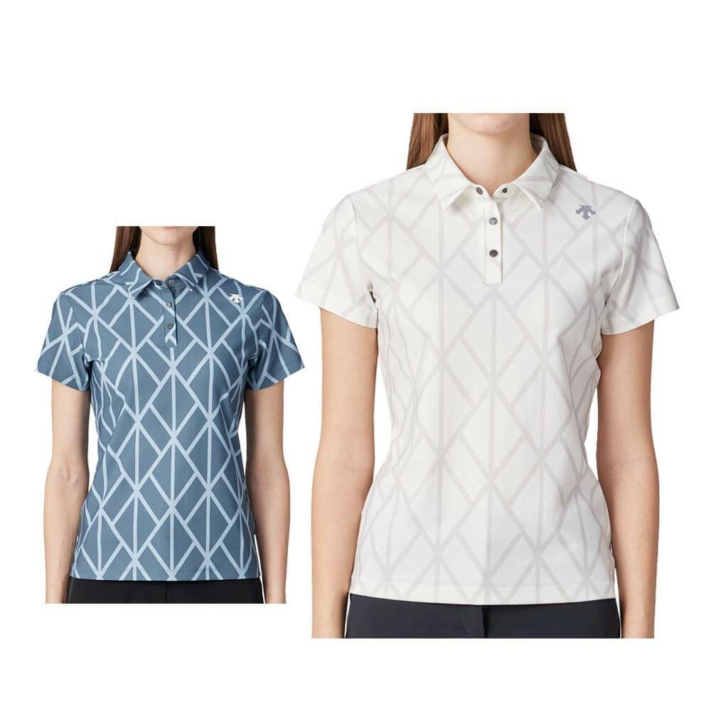 デサントゴルフ DESCENTE GOLF　レディース アーガイル プリント 半袖 ポロシャツ DG5SHS09L　2025年モデル