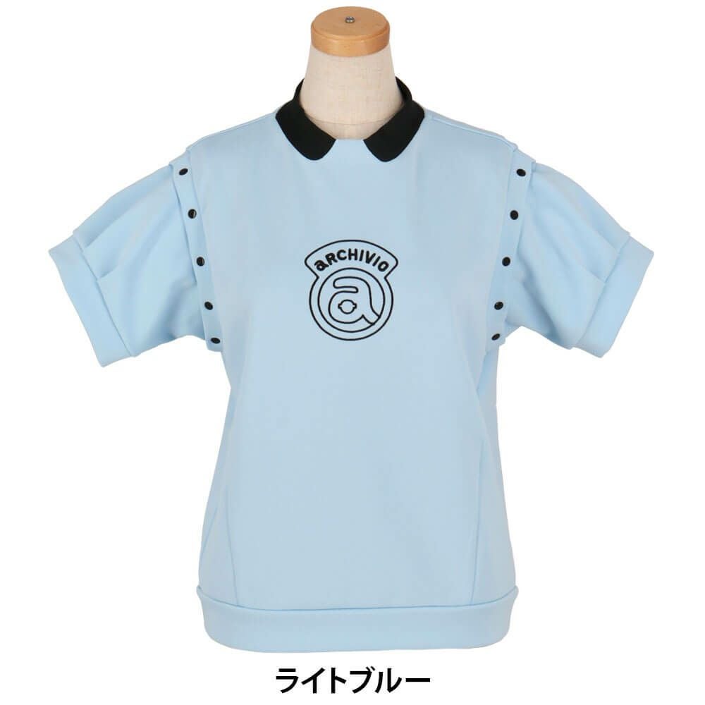 アルチビオ archivio　レディース ロゴデザイン 2WAY袖 UV冷感 半袖 モックネック プルオーバー A459405　2025年モデル ライトブルー