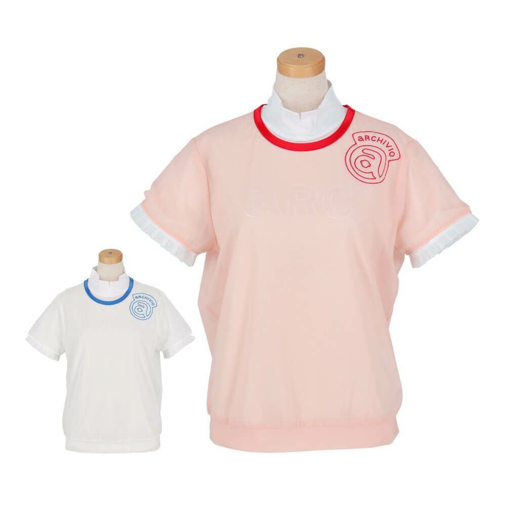 アルチビオ archivio　レディース ロゴデザイン シアー & フリル 半袖 プルオーバー ツインセット A459408　2025年モデル