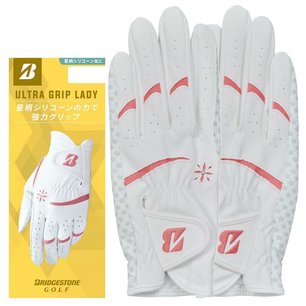 ブリヂストン　ULTRA GRIP LADY ウルトラグリップ レディ 両手用 ゴルフグローブ GL25L2 WP ホワイト/ピンク　2025年モデル