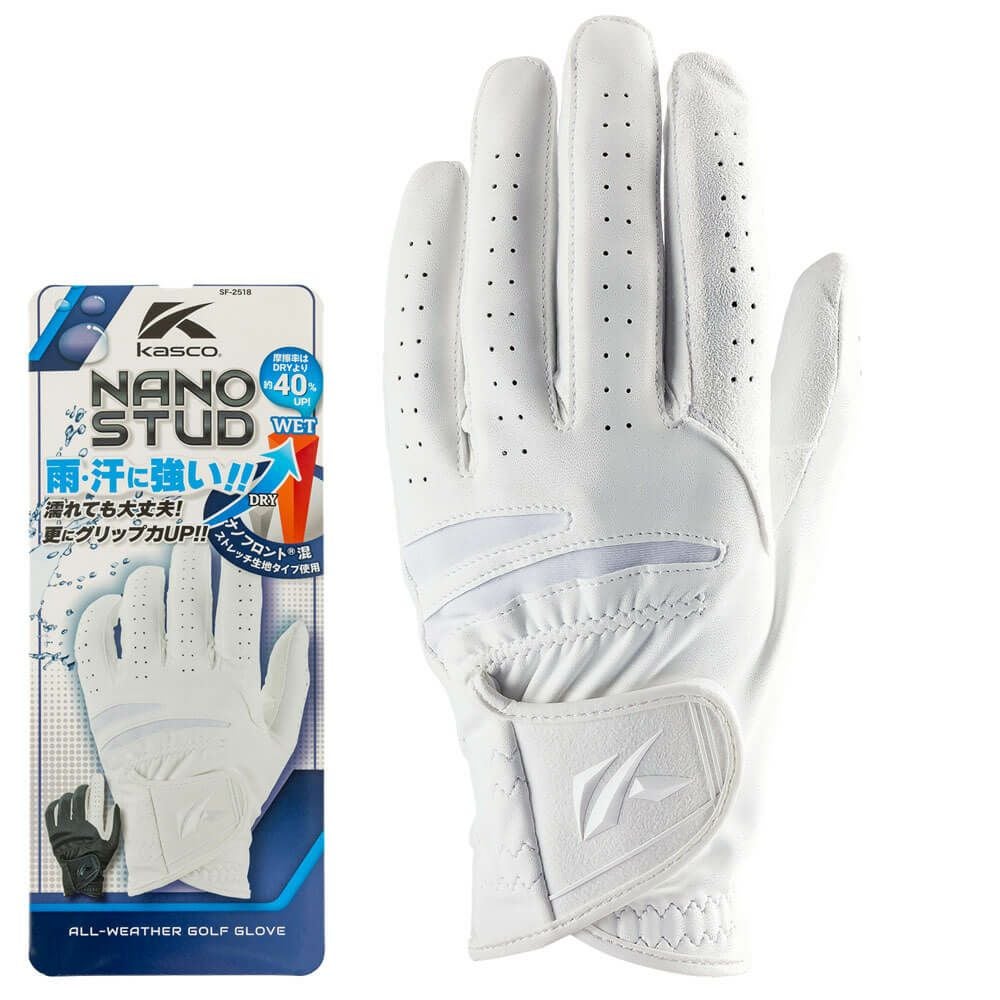 Kasco ゴルフグローブ4枚 & Titleist ゴルフボール セット4つ キャスコ メンズ NANO STUD ナノスタッド ゴルフグローブ SF-2518 WH