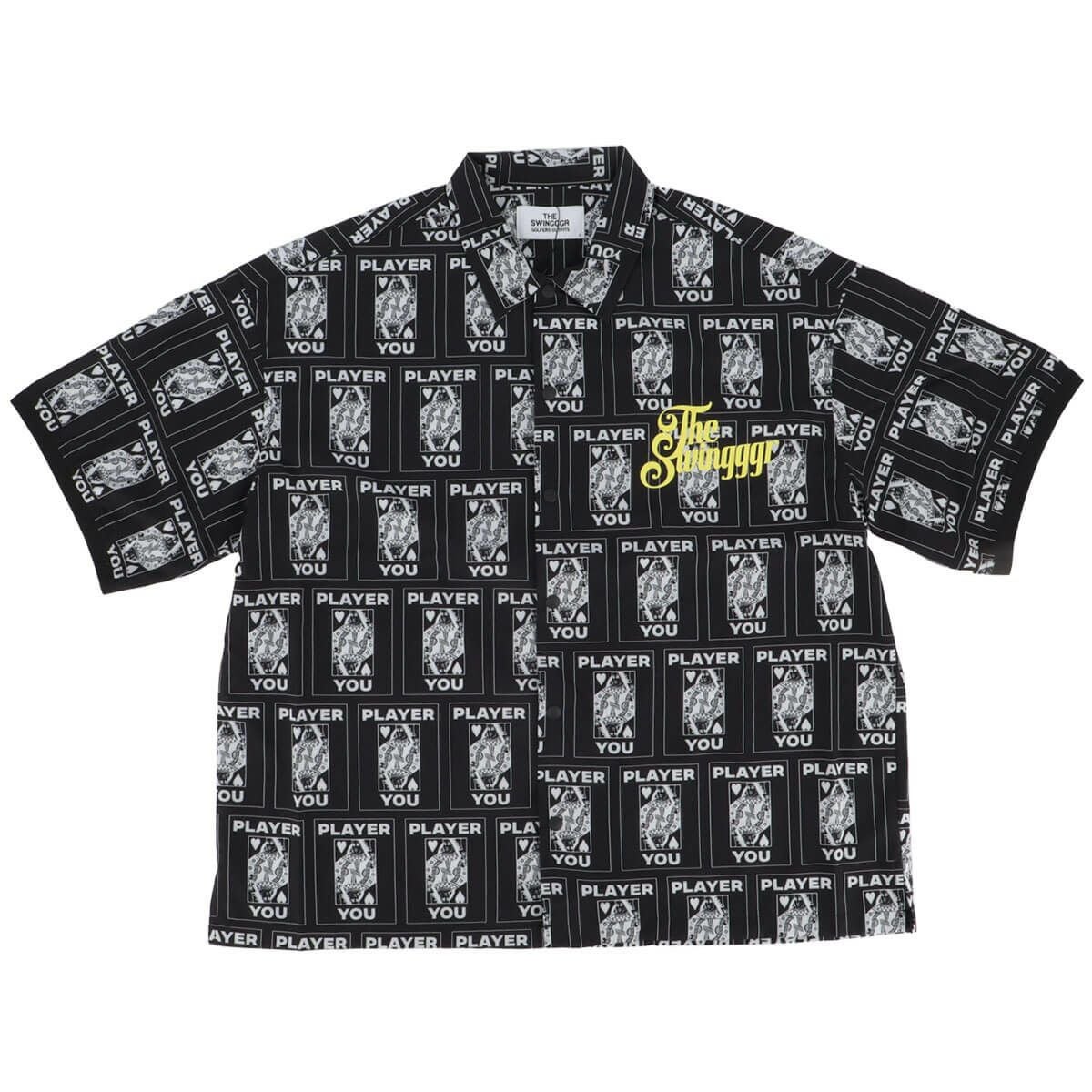 ザ スウィンガー THE SWINGGGR メンズ TRUMP 総柄プリント 半袖 ポロシャツ 0125-SWG-SH001 BLACK 2025年モデル