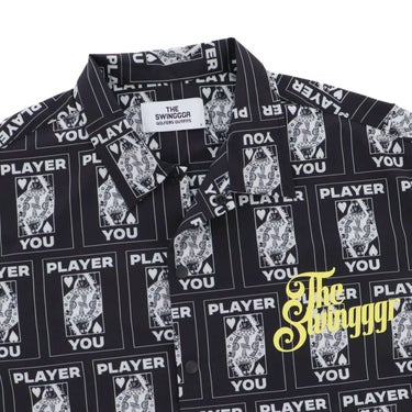 ザ スウィンガー THE SWINGGGR　メンズ TRUMP 総柄プリント 半袖 ポロシャツ 0125-SWG-SH001 BLACK　2025年モデル 詳細4