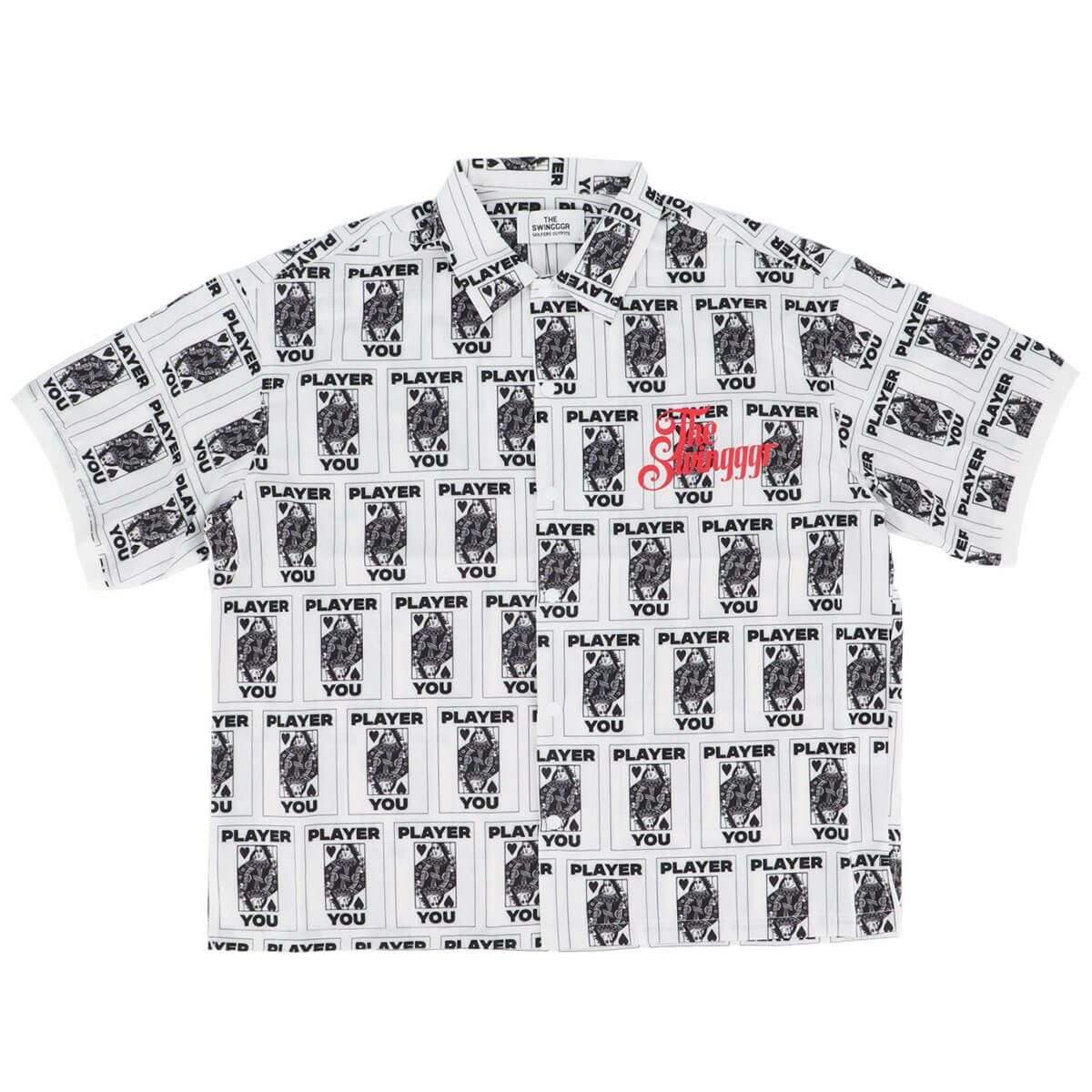 ザ スウィンガー THE SWINGGGR メンズ TRUMP 総柄プリント 半袖 ポロシャツ 0125-SWG-SH001 WHITE 2025年モデル