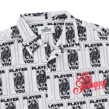 ザ スウィンガー THE SWINGGGR　メンズ TRUMP 総柄プリント 半袖 ポロシャツ 0125-SWG-SH001 WHITE　2025年モデル 詳細4