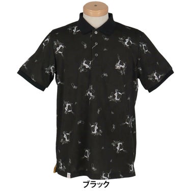 マンシングウェア Munsingwear　メンズ 総柄ジャカード×ペンギン総柄プリント 半袖 ポロシャツ MG5SHS53M　2025年モデル ブラック
