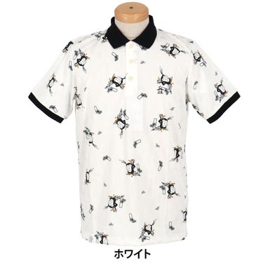 マンシングウェア Munsingwear　メンズ 総柄ジャカード×ペンギン総柄プリント 半袖 ポロシャツ MG5SHS53M　2025年モデル ホワイト
