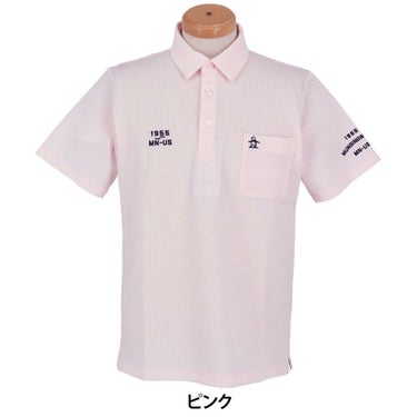 マンシングウェア Munsingwear　メンズ ストライプ サッカー 半袖 ポロシャツ MG5SHS83M　2025年モデル ピンク