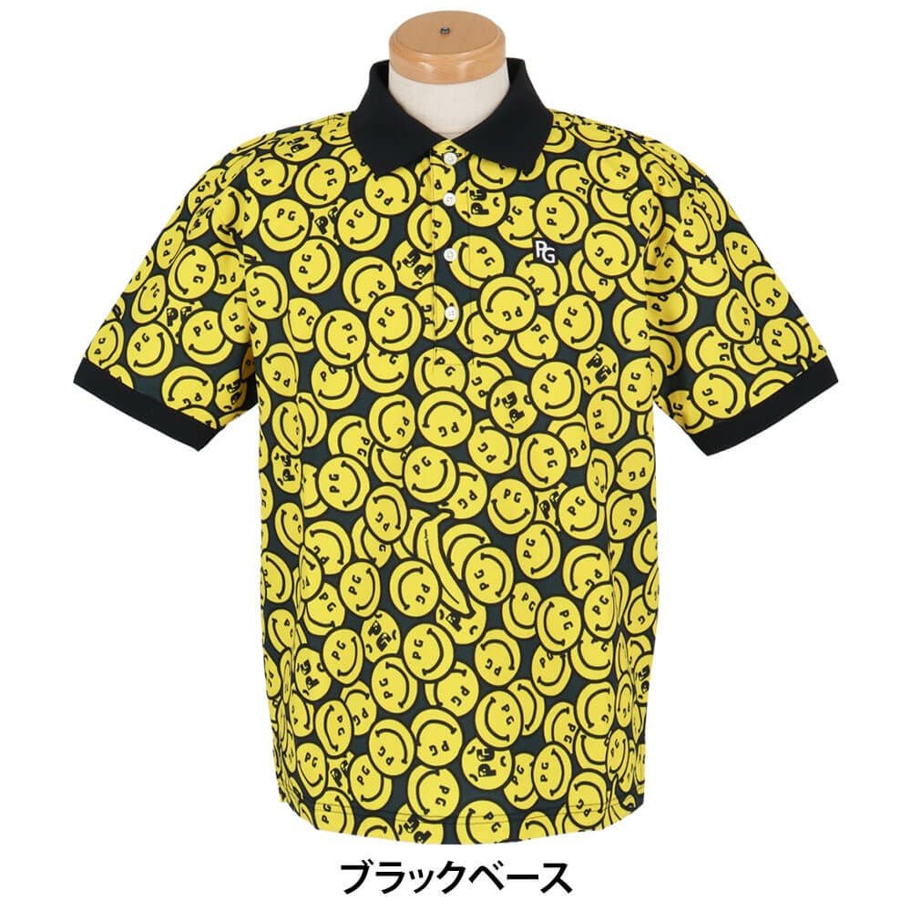 パーリーゲイツ バナナPG SMILE柄ジャージ半袖ポロシャツ ダークネイビー パーリーゲイツ PEARLY GATES メンズ バナナPG SMILE柄 ジャージ 半袖