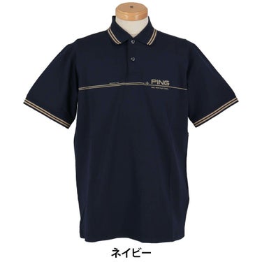 ピン PING　メンズ ラインデザイン ロゴプリント 二重織 半袖 ポロシャツ 621-5160301　2025年モデル 詳細1