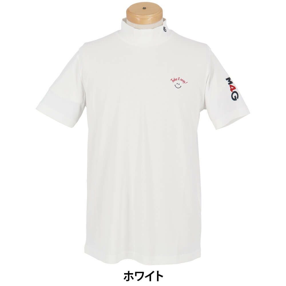 パーリーゲイツ PEARLY GATES　メンズ ハニカム 鹿の子 半袖 モックネックシャツ 053-5267601　2025年モデル ホワイト