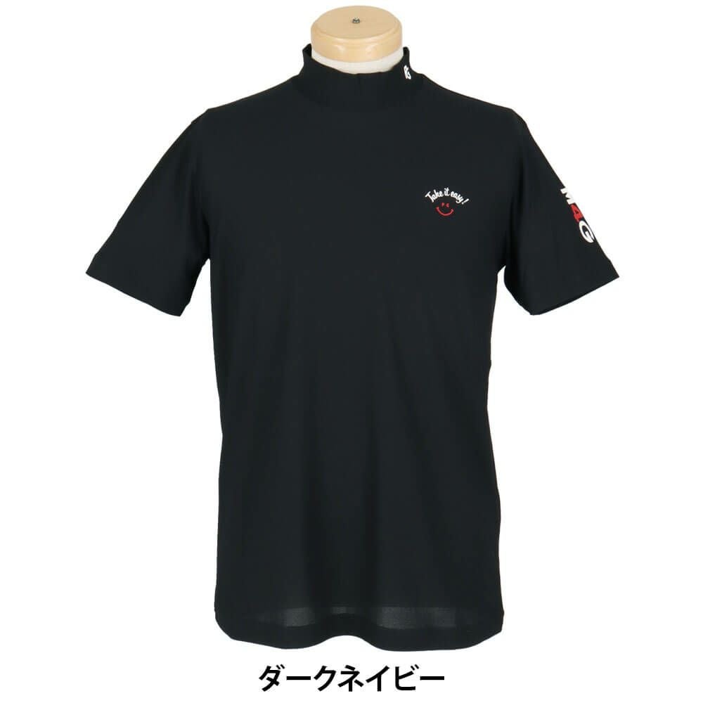 パーリーゲイツ PEARLY GATES　メンズ ハニカム 鹿の子 半袖 モックネックシャツ 053-5267601　2025年モデル ダークネイビー