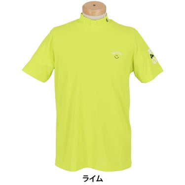 パーリーゲイツ PEARLY GATES　メンズ ハニカム 鹿の子 半袖 モックネックシャツ 053-5267601　2025年モデル ライム