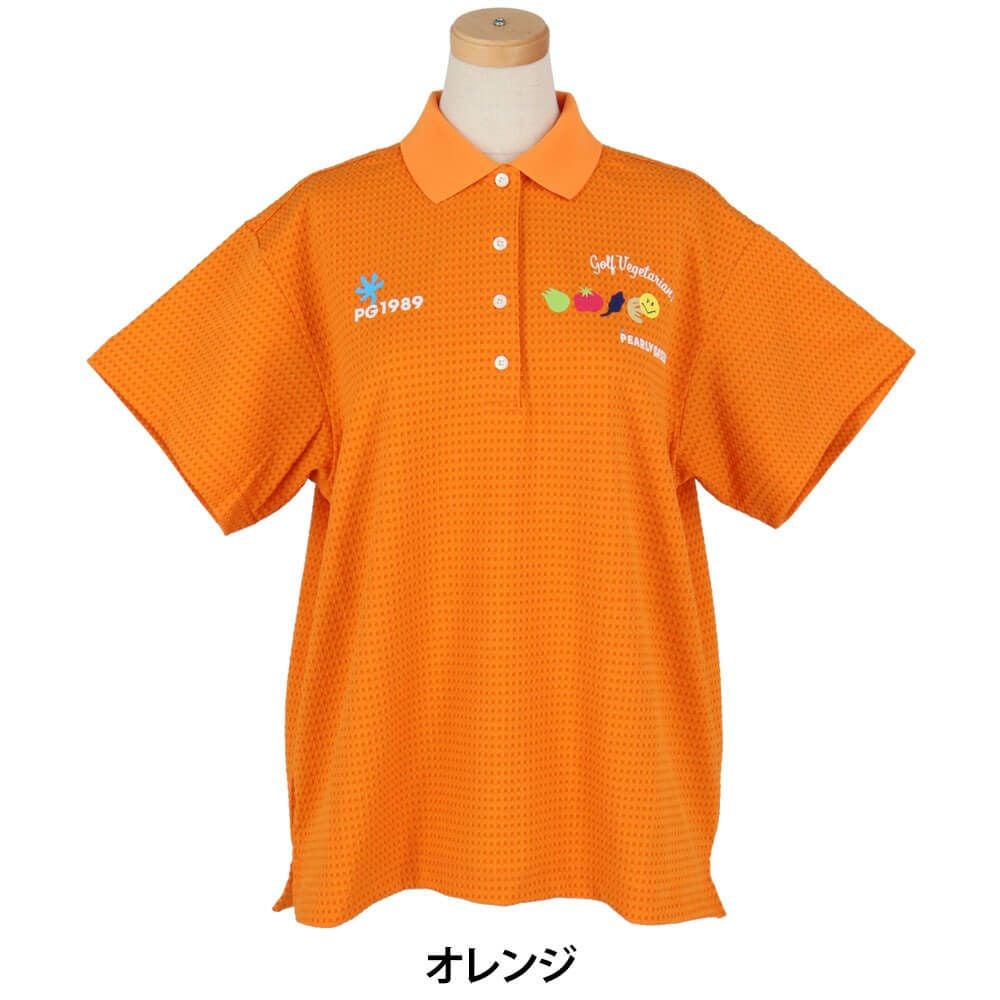 パーリーゲイツ PEARLY GATES　レディース ロゴプリント Pe格子サッカー 半袖 ポロシャツ 055-5260618　2025年モデル オレンジ