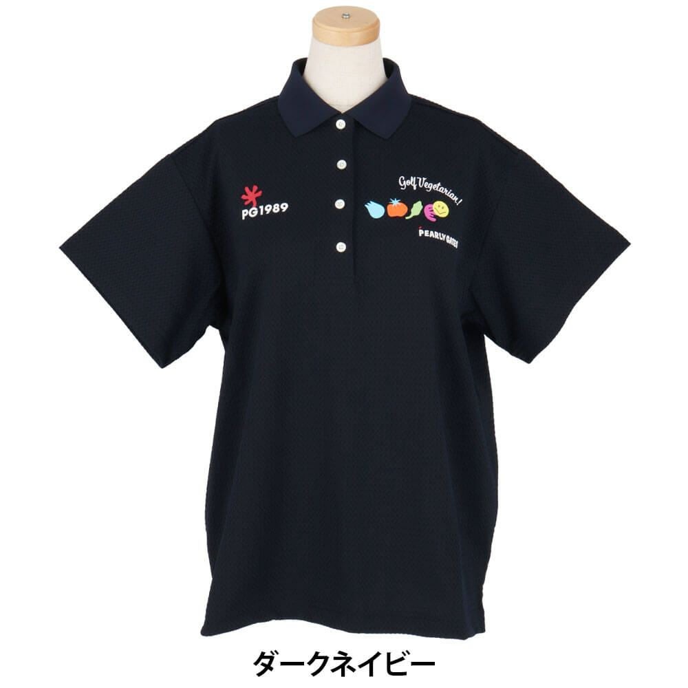 パーリーゲイツ PEARLY GATES　レディース ロゴプリント Pe格子サッカー 半袖 ポロシャツ 055-5260618　2025年モデル ダークネイビー