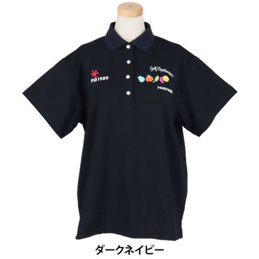 パーリーゲイツ PEARLY GATES　レディース ロゴプリント Pe格子サッカー 半袖 ポロシャツ 055-5260618　2025年モデル ダークネイビー