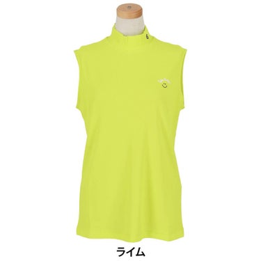パーリーゲイツ PEARLY GATES　レディース ハニカム 鹿の子 スリーブレス モックネックシャツ 055-5267612　2025年モデル ライム