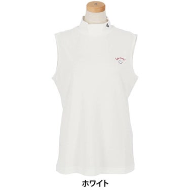 パーリーゲイツ PEARLY GATES　レディース ハニカム 鹿の子 スリーブレス モックネックシャツ 055-5267612　2025年モデル ホワイト