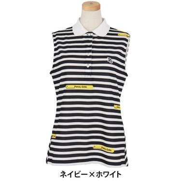 パーリーゲイツ PEARLY GATES　レディース 4WAY ポップコーン スリーブレス ポロシャツ 055-5160526　2025年モデル ネイビー×ホワイト