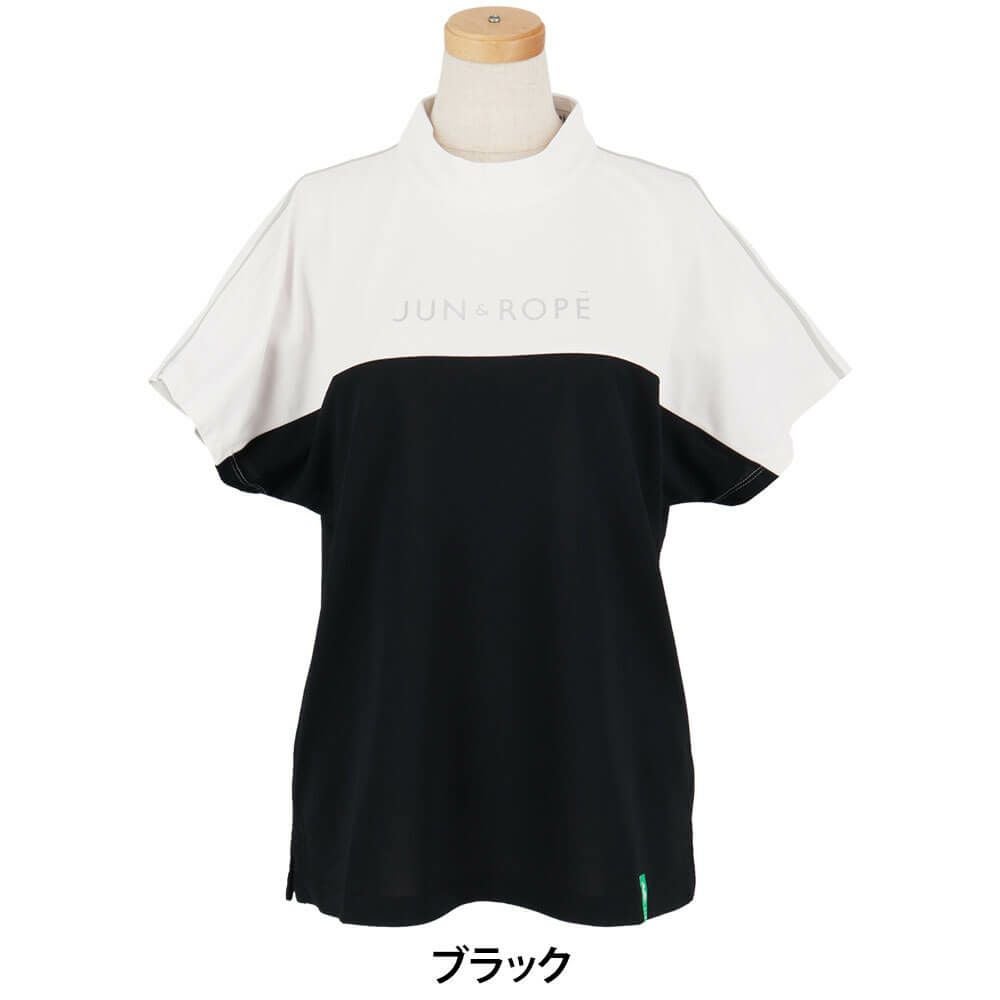 ジュン アンド ロペ JUN ＆ ROPE　レディース バイカラー 半袖 モックネック プルオーバー ERM35100　2025年モデル ブラック