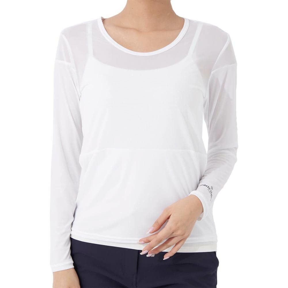 マリクレール marie claire　レディース UVカット メッシュ切替 長袖 Uネック インナーシャツ 714-982-5 ホワイト　2025年モデル ホワイト
