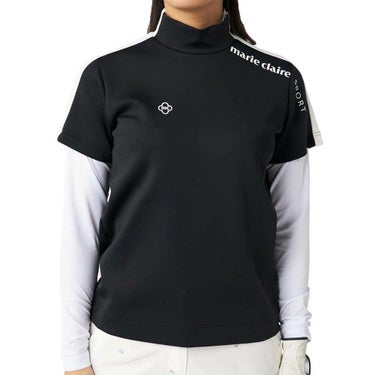 マリクレール marie claire　レディース 配色切替 半袖 プルオーバー & 長袖 Uネック インナーシャツ 715-553 ブラック　2025年モデル ブラック