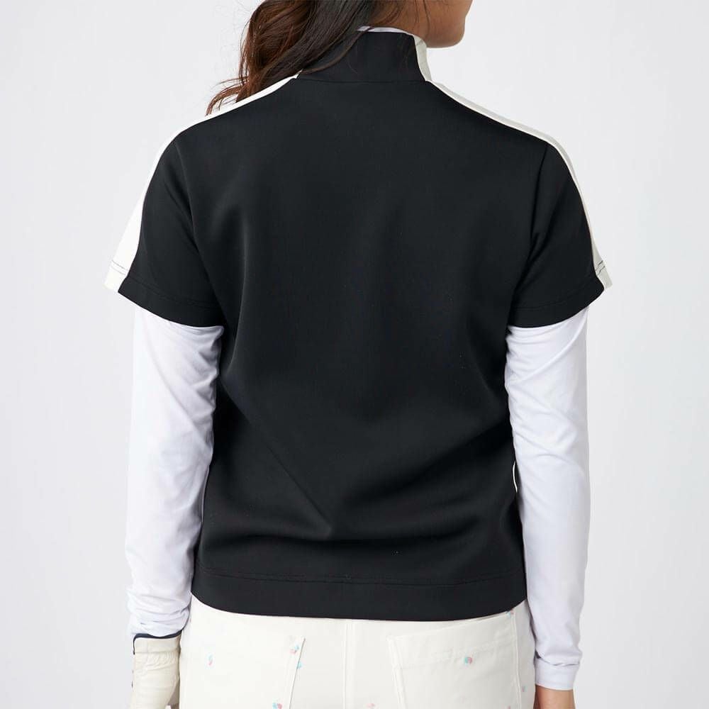 マリクレール marie claire　レディース 配色切替 半袖 プルオーバー & 長袖 Uネック インナーシャツ 715-553 ブラック　2025年モデル 詳細1