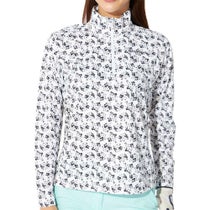 マリクレール marie claire　レディース 小花柄 メッシュ切替 長袖 ハーフジップシャツ 715-555 ブラック　2025年モデル