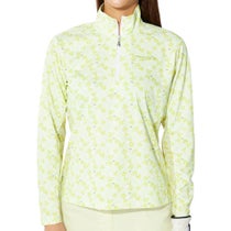 マリクレール marie claire　レディース 小花柄 メッシュ切替 長袖 ハーフジップシャツ 715-555 イエロー　2025年モデル