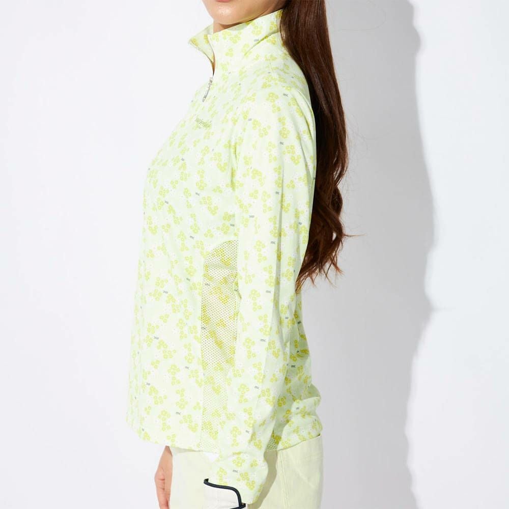 マリクレール marie claire　レディース 小花柄 メッシュ切替 長袖 ハーフジップシャツ 715-555 イエロー　2025年モデル 詳細2