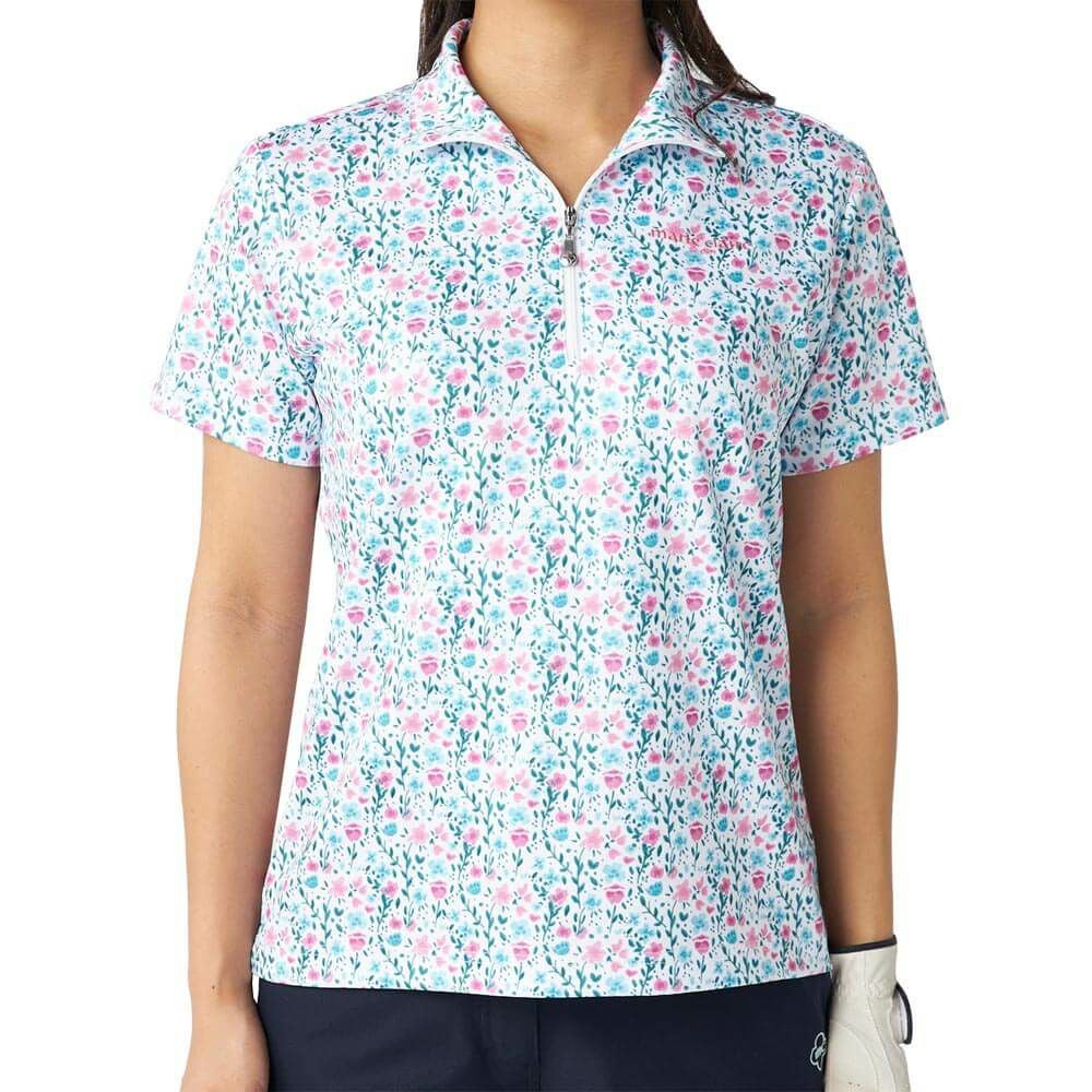 マリクレール marie claire　レディース 花柄 総柄 半袖 ハーフジップシャツ 715-651 ピンク　2025年モデル ピンク