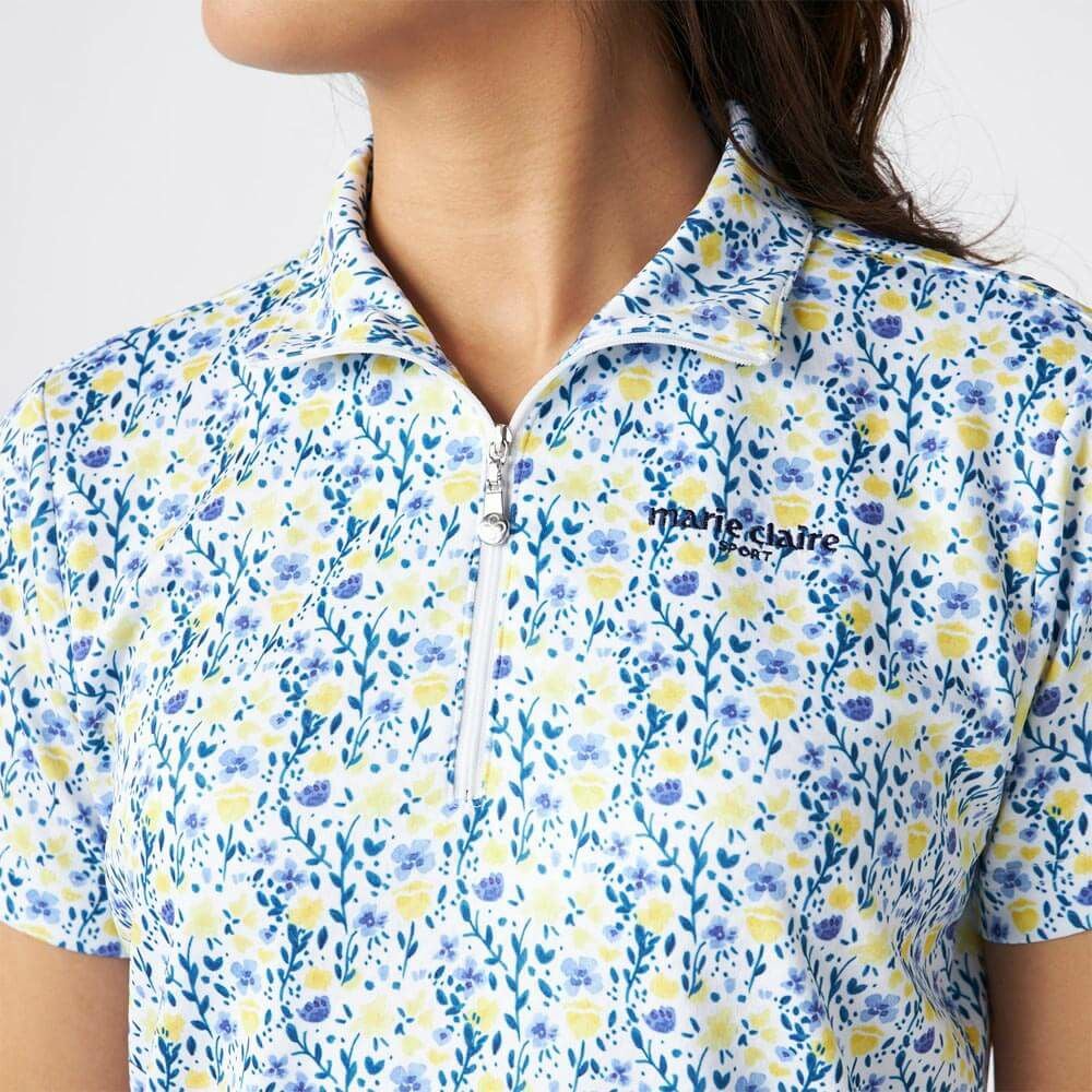 マリクレール marie claire　レディース 花柄 総柄 半袖 ハーフジップシャツ 715-651 イエロー　2025年モデル 詳細3